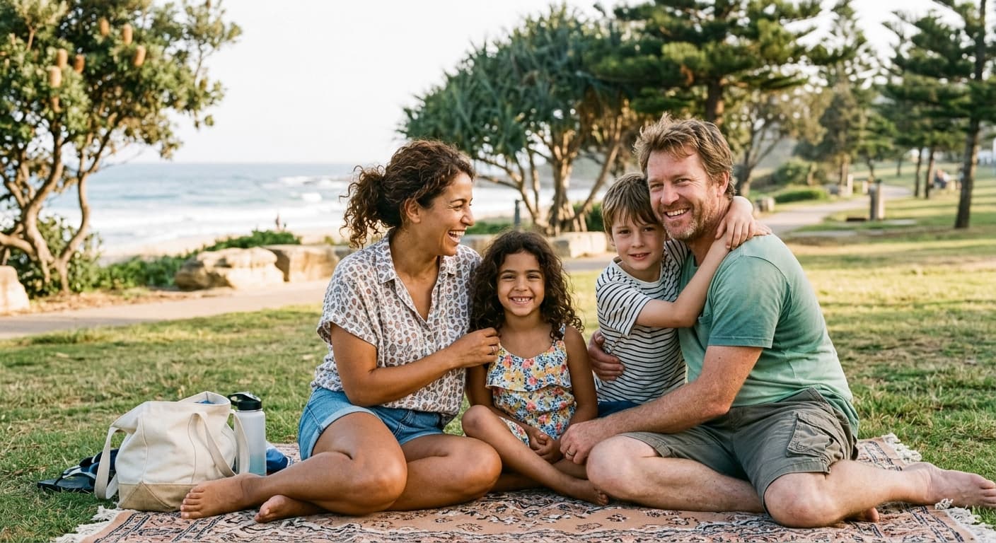 Aisha and Tom Robinson in their backyard in Newcastle